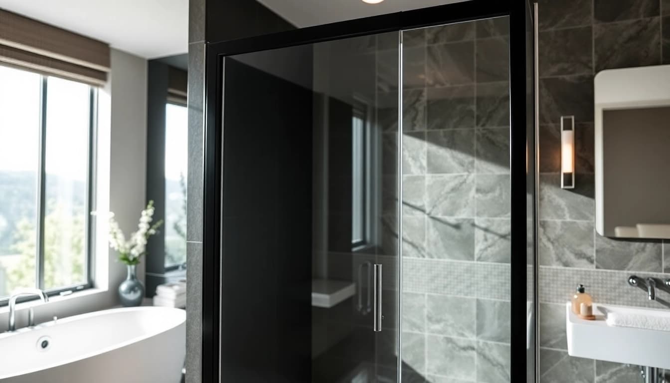 Elevate your space with a stylish black shower door, enhancing bathroom elegance and luxury.