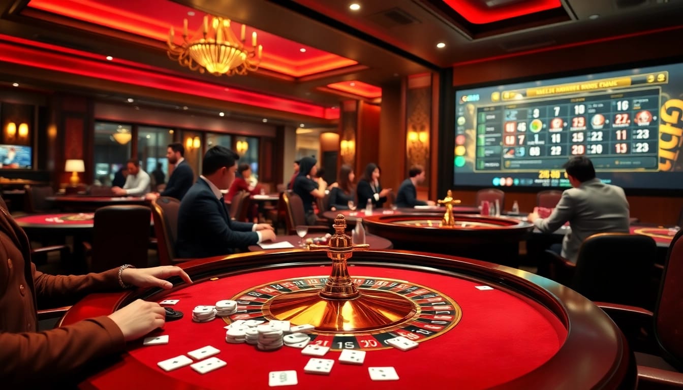 Players enjoying games at GG 88 casino tables, capturing the excitement of gambling.