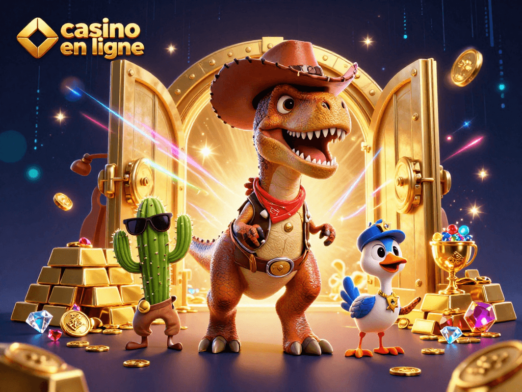 Le cowboy T-Rex en veste de cuir découvre un trésor au casino en ligne.