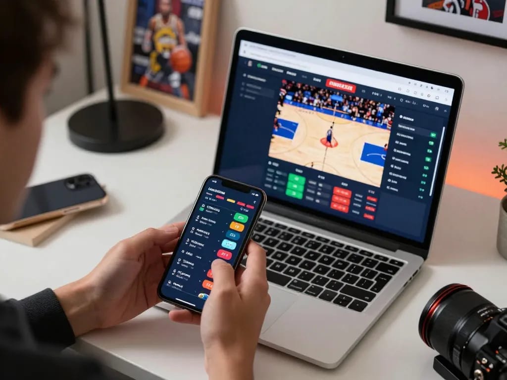 Dacsandatphanrang engages in live sports betting with smartphone during an exciting match.