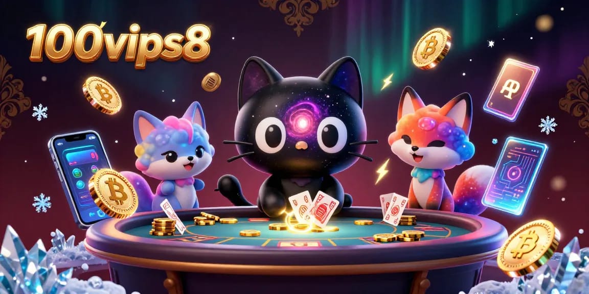 Experience the captivating excitement of 100vips8's cosmic casino with colorful characters and vibrant gaming elements.