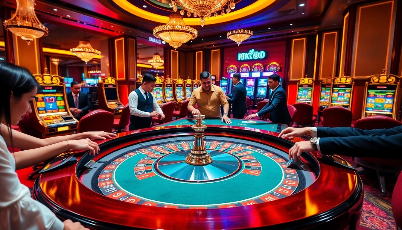 Experience the excitement of NK88 gaming with vibrant casino visuals and dynamic betting action.