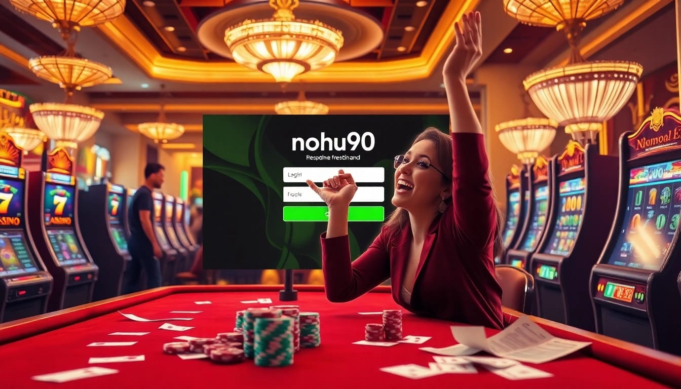 Nohu90 đăng nhập with vibrant casino visuals highlighting a player celebrating a win