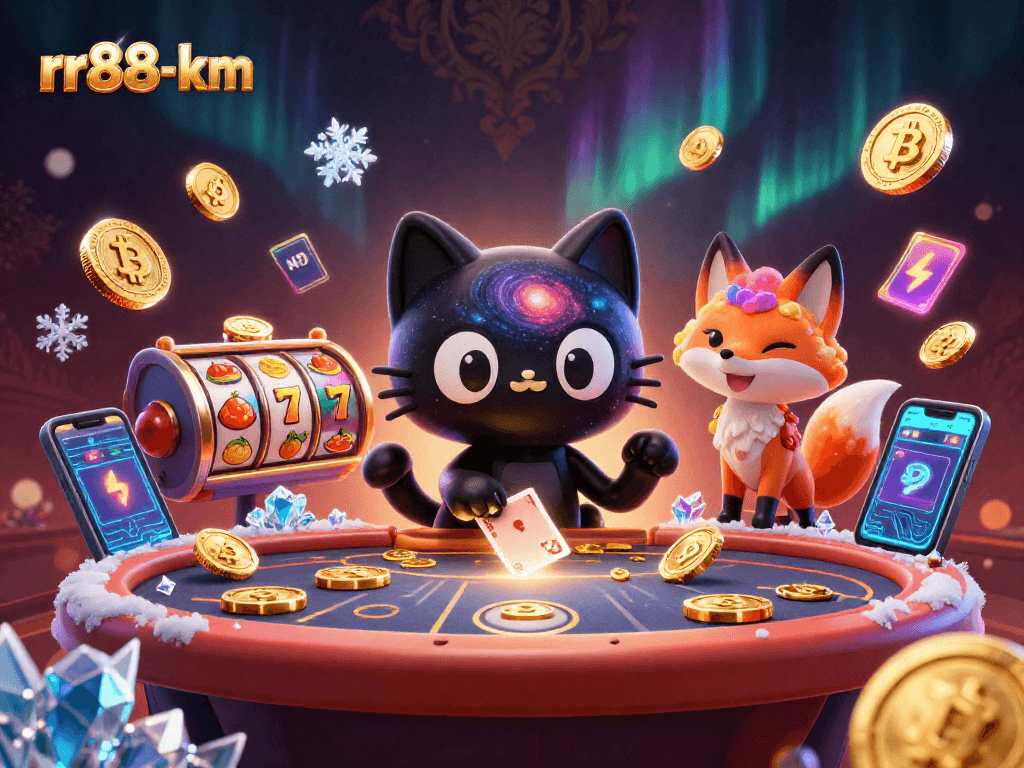 Engage in rr88-km's cosmic casino realm with vibrant slot games and crypto elements.