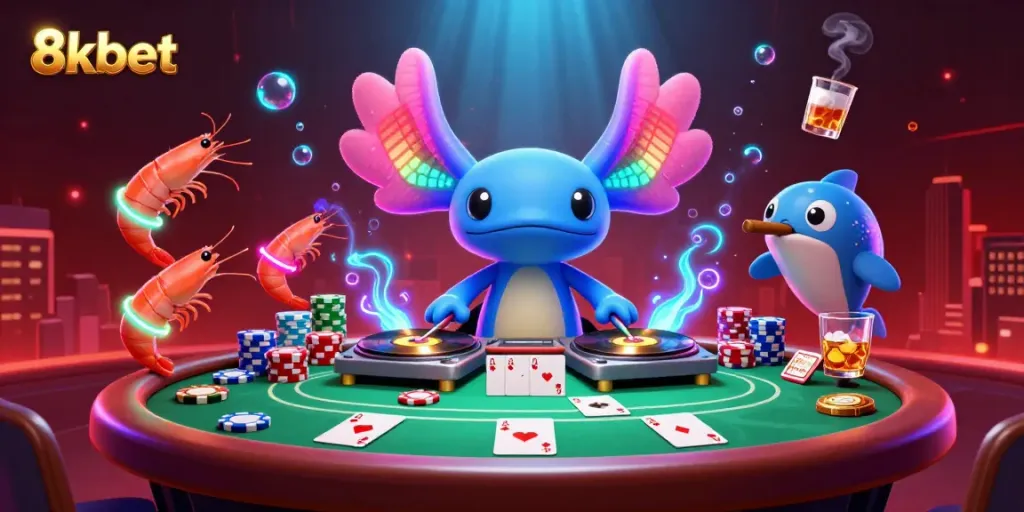 Engaging 8xbet scene highlighting the vibrant underwater casino experience with animated characters.
