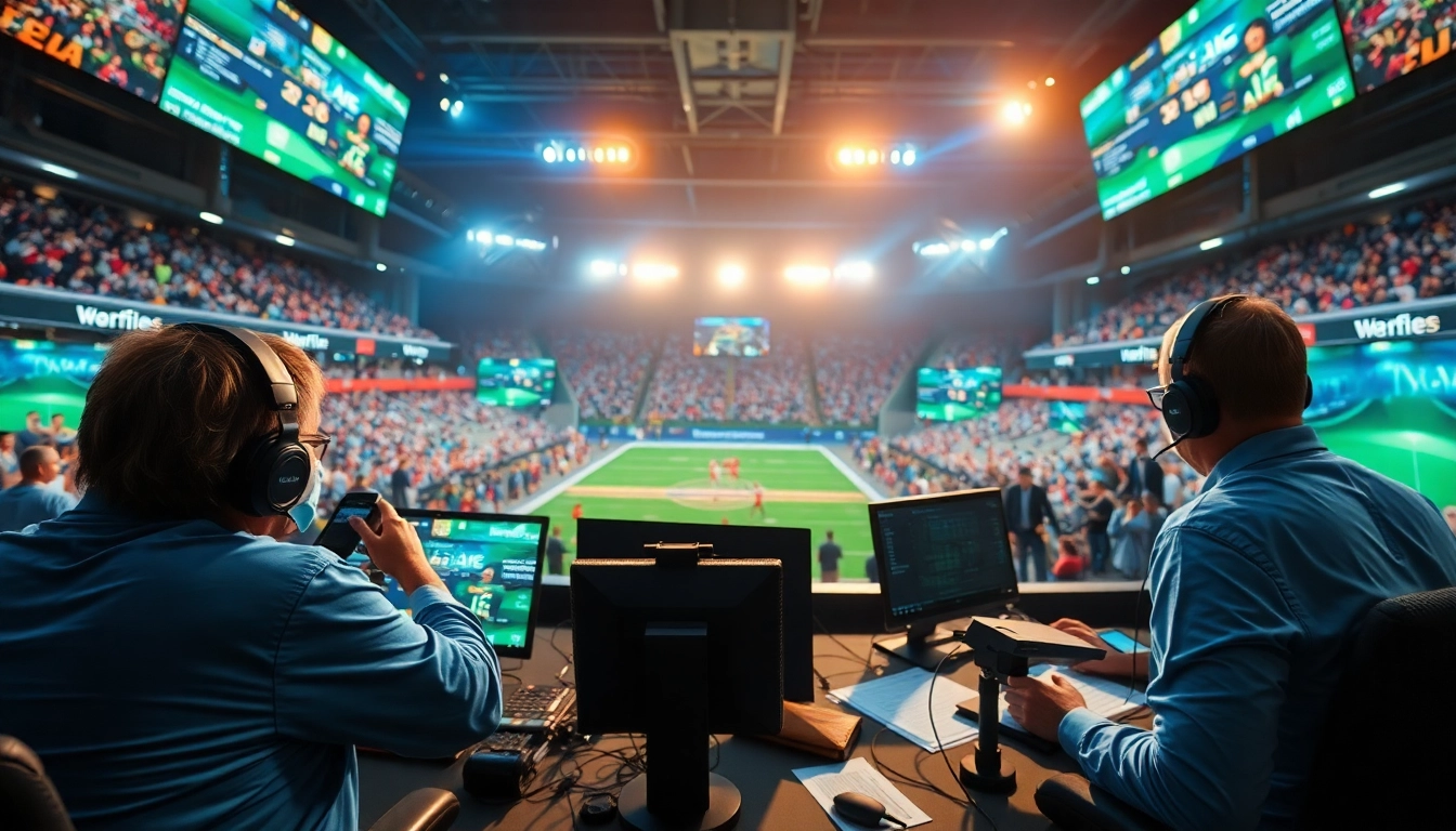 Engaging sports broadcasting environment showcasing live analysis and vibrant studio dynamics.