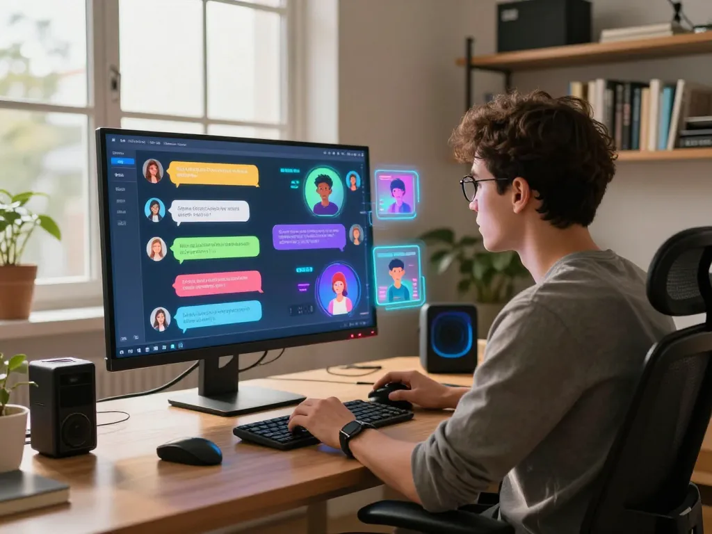 Engaging in spicy AI interactions with dynamic chat avatars in a tech workspace.