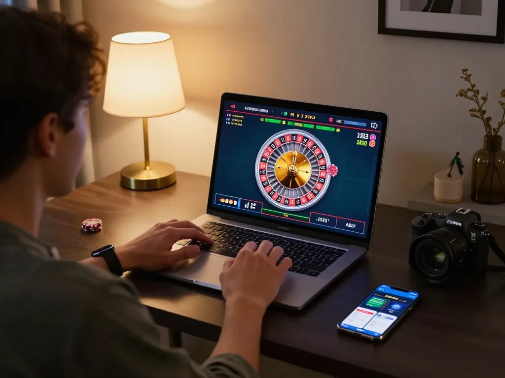 Engaging with tg88 online casino app while strategizing bets during live roulette game.