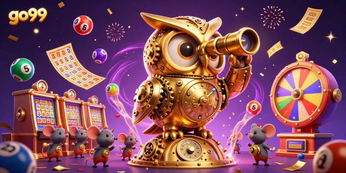 Engage with go99's vibrant casino scene featuring a golden owl and animated elements.