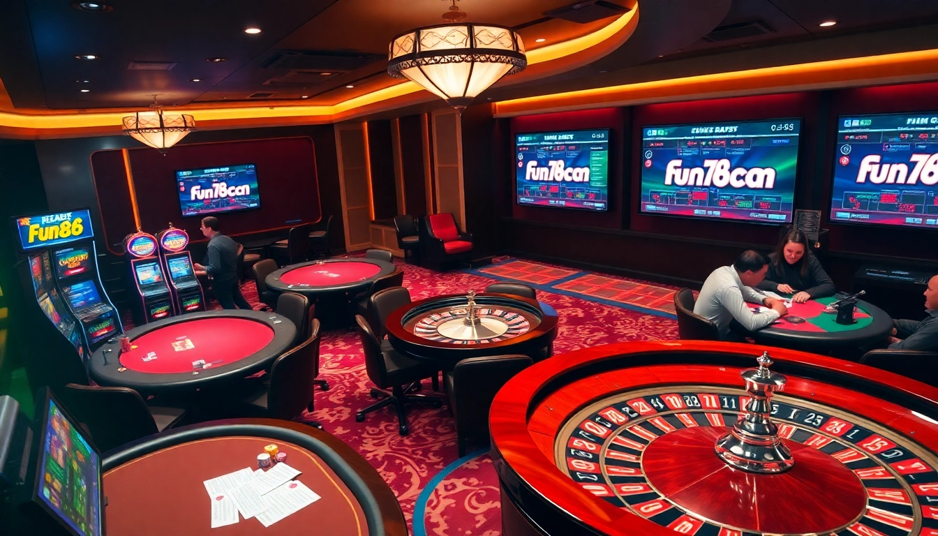 Experience Fun88 com with exciting casino gameplay featuring poker chips and roulette wheels.