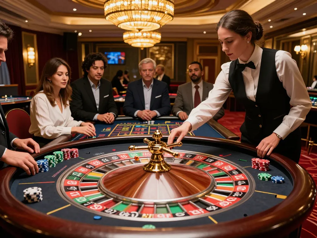 Players engaging with roulette at a high-end casino, highlighting keo nha cai strategies in action