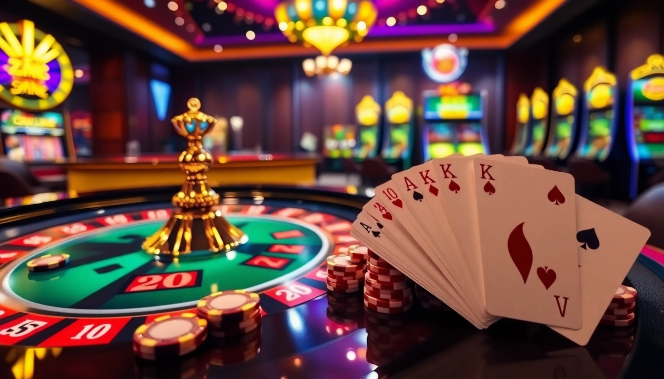 Experience thrilling online gambling at zx88 com with vibrant casino visuals of roulette and cards.