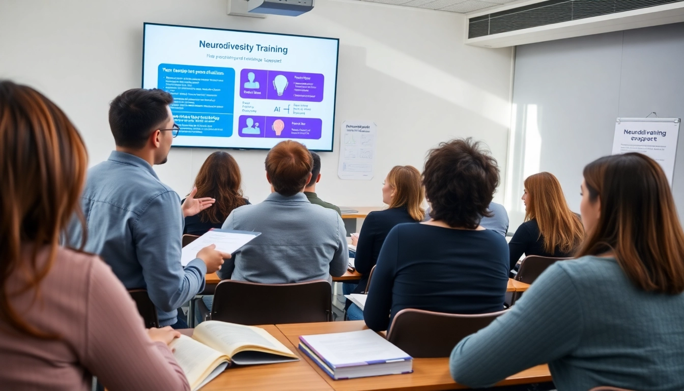 Engaged audience participating in neurodiversity training UK session with interactive discussions.