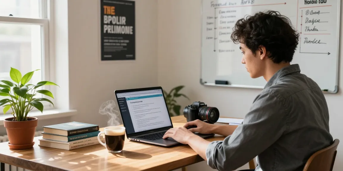Solo traders working from a stylish home office, surrounded by business materials and a vibrant atmosphere.