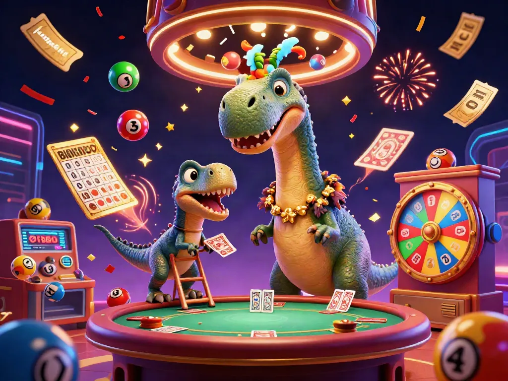 Lawyers cartoon characters engage in a lively casino scene with dynamic gaming elements.