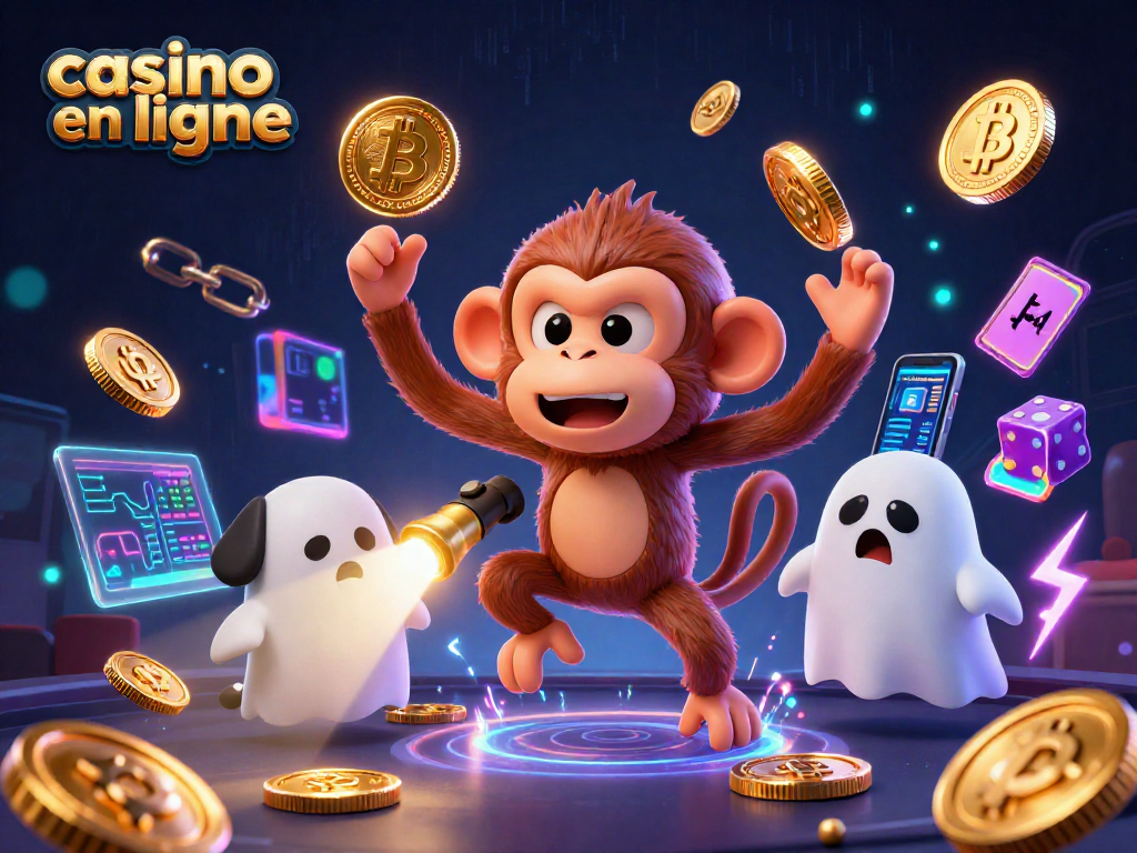 Le casino en ligne animé par un singe poltergeist jonglant avec des pièces d'or dans une ambiance ludique et effrayante.