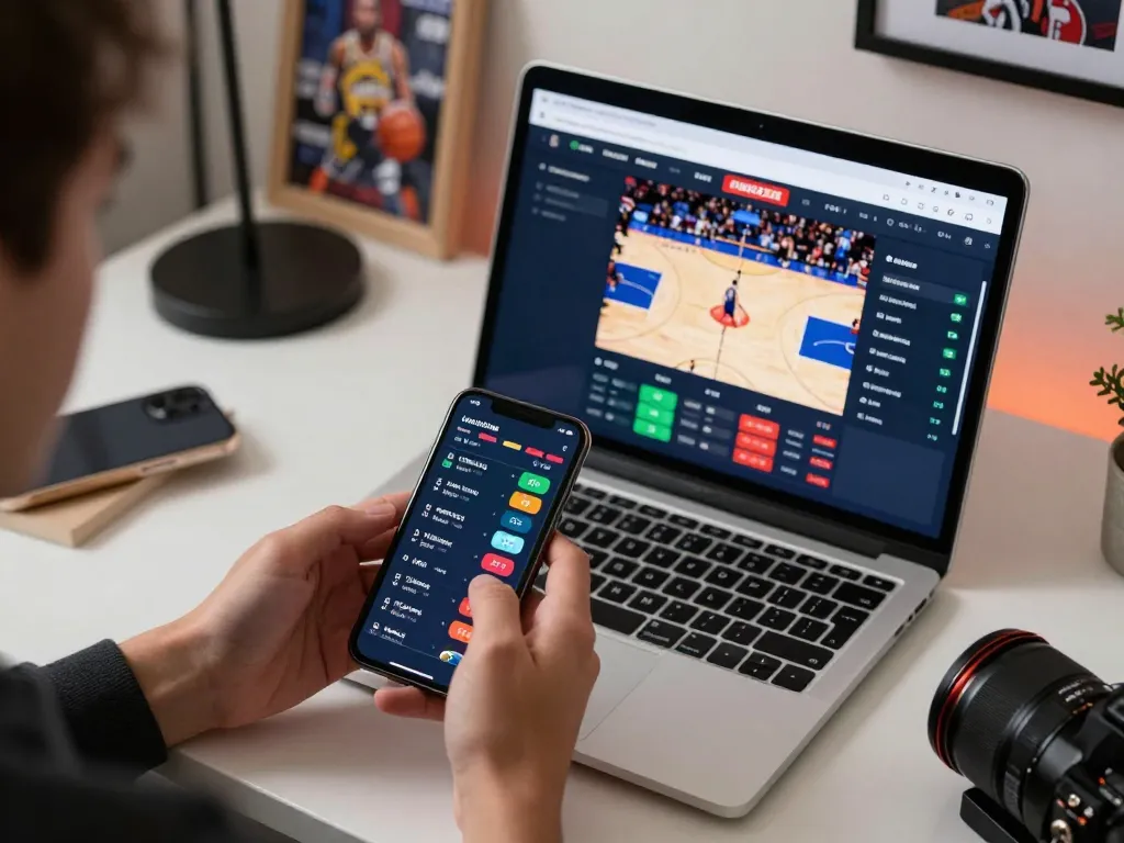Dacsandatphanrang engages in live sports betting with smartphone during an exciting match.