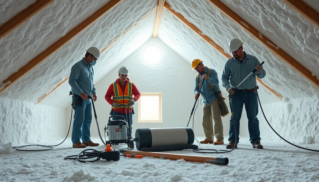 Expert spray foam insulation removal UK service in action by professionals in protective gear.