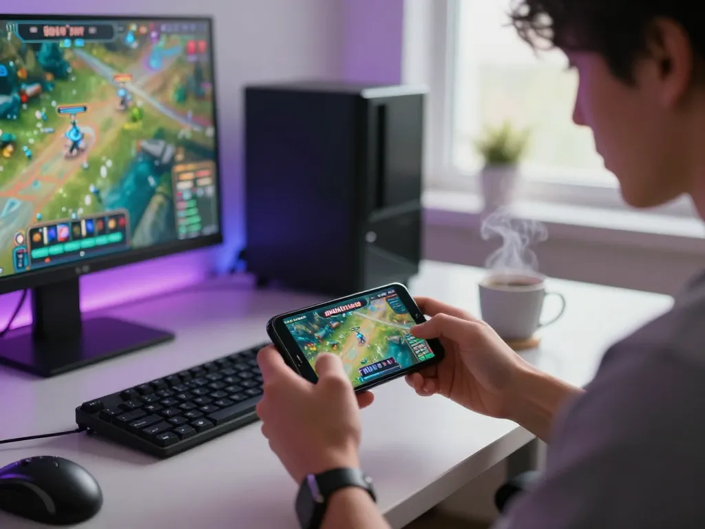 Engaging in game bài đổi thưởng on mobile app from a stylish home office