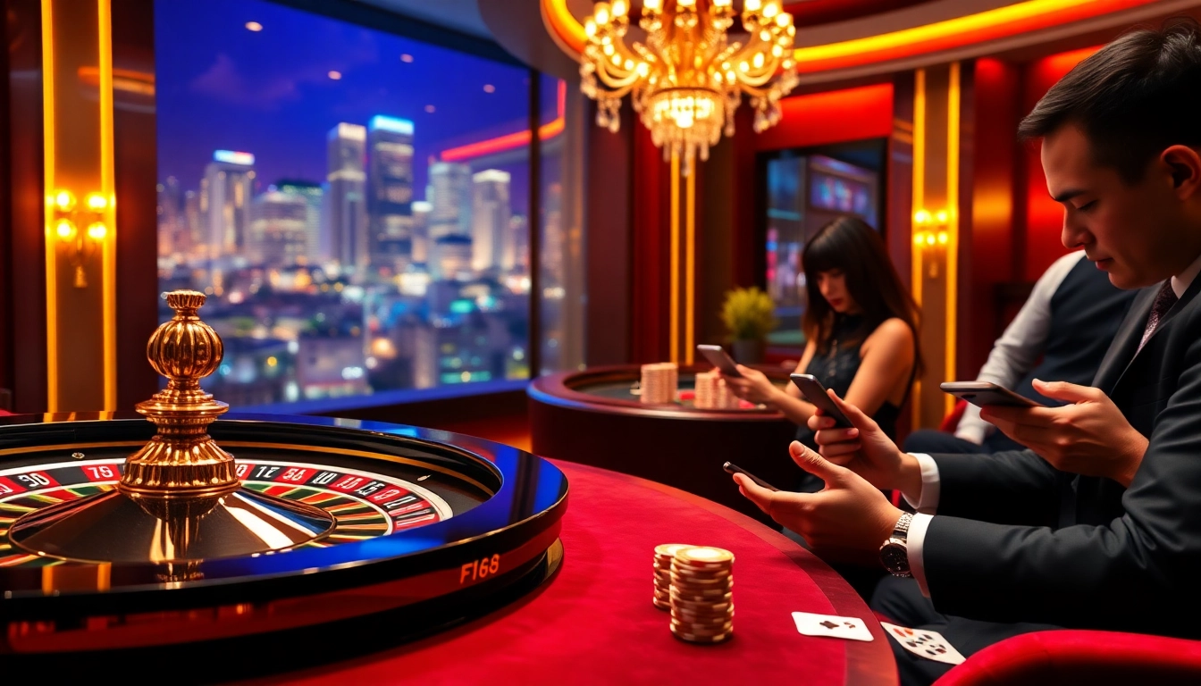 Experience the excitement of online gambling at nhà cái f168 with an engaging casino interface featuring roulette and poker chips.