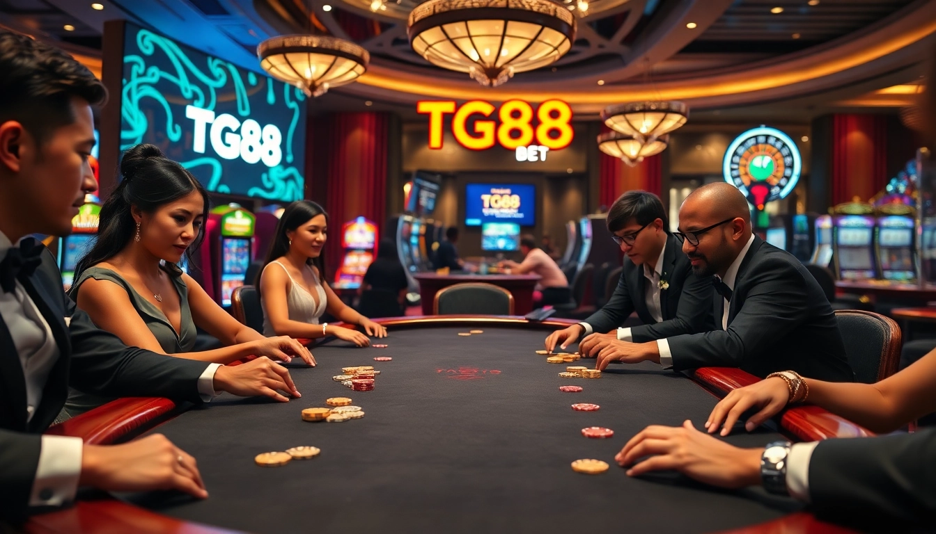 Experience thrilling poker action at TG88 BET in a luxurious casino setting.
