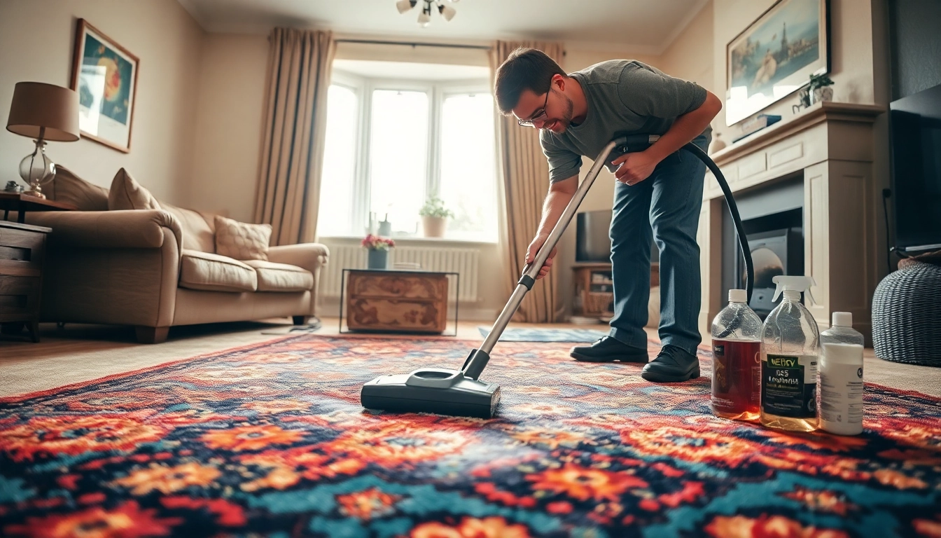 Transform your space with expert carpet cleaning in Glasgow, showcasing a professional at work.