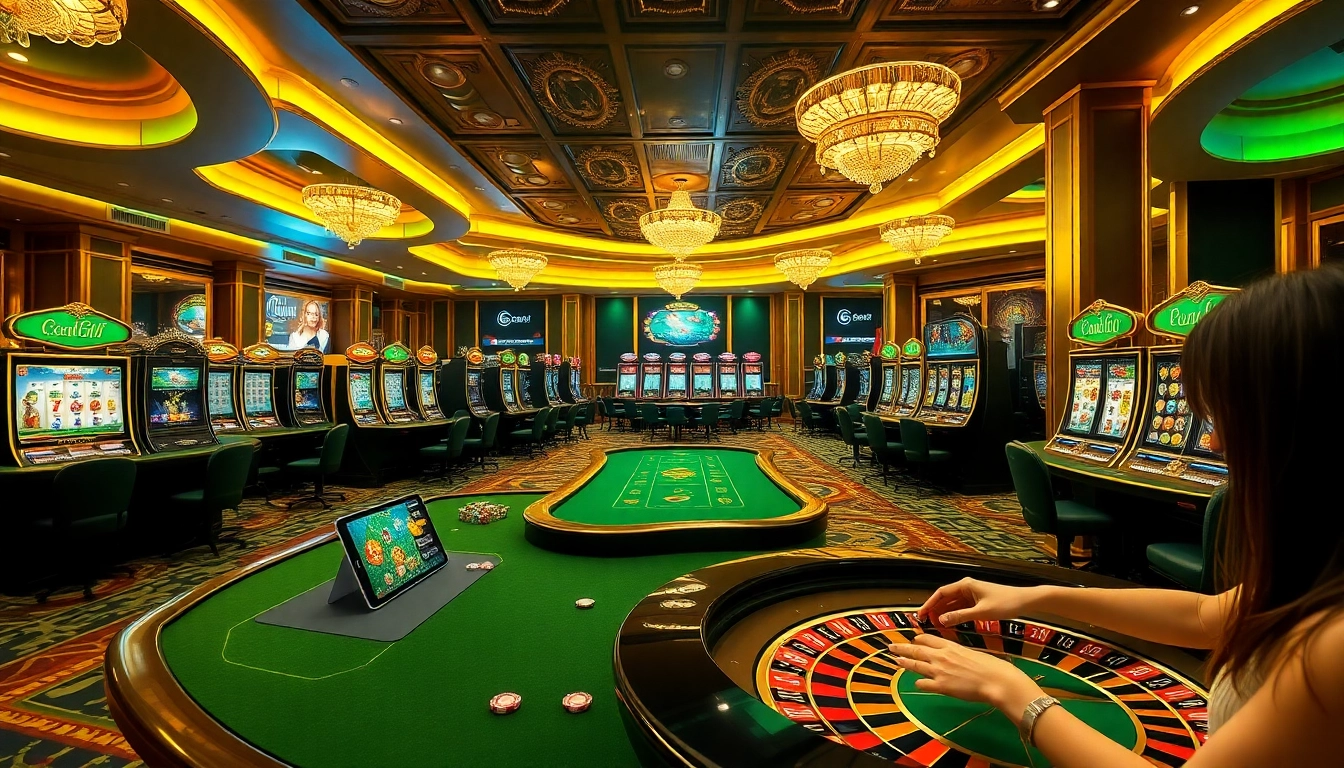 Mega888 original download showcased in a vibrant casino setting with players engaging in slot games.