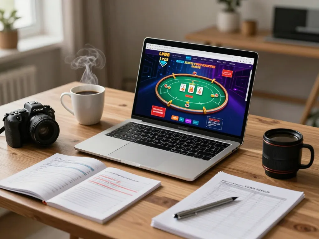 Players enjoying a thrilling poker game at LV88 online casino from a cozy home setup.