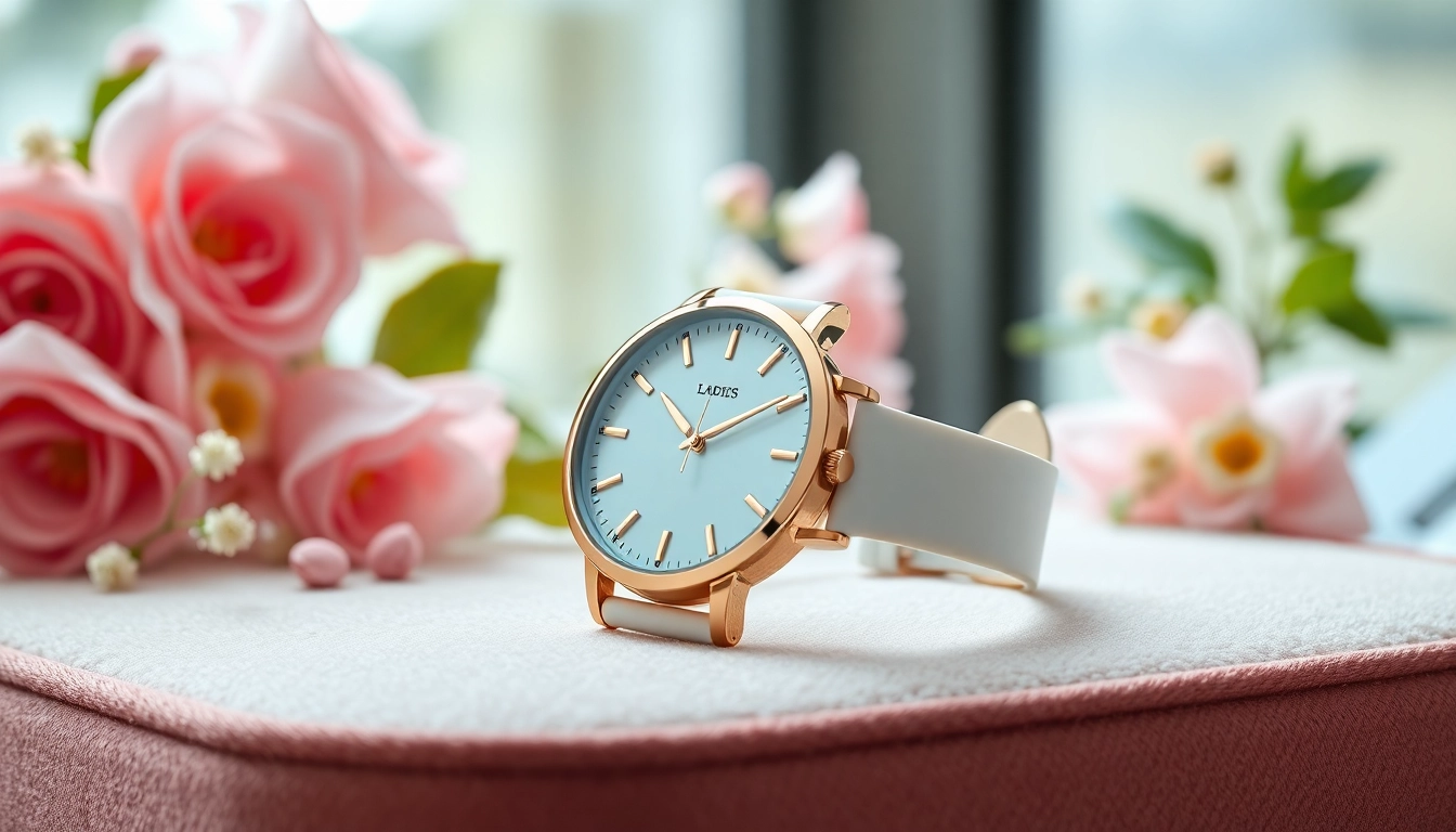 Showcasing the Ladies Classic Smart Watch with a rose gold finish and ceramic band against a soft backdrop.