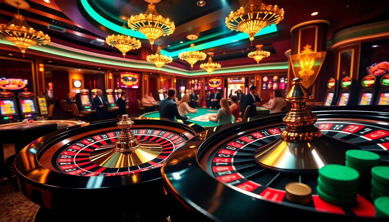 Winning at https://nohu90.tools/ with vibrant casino tables and engaging slot machines in an electrifying atmosphere.