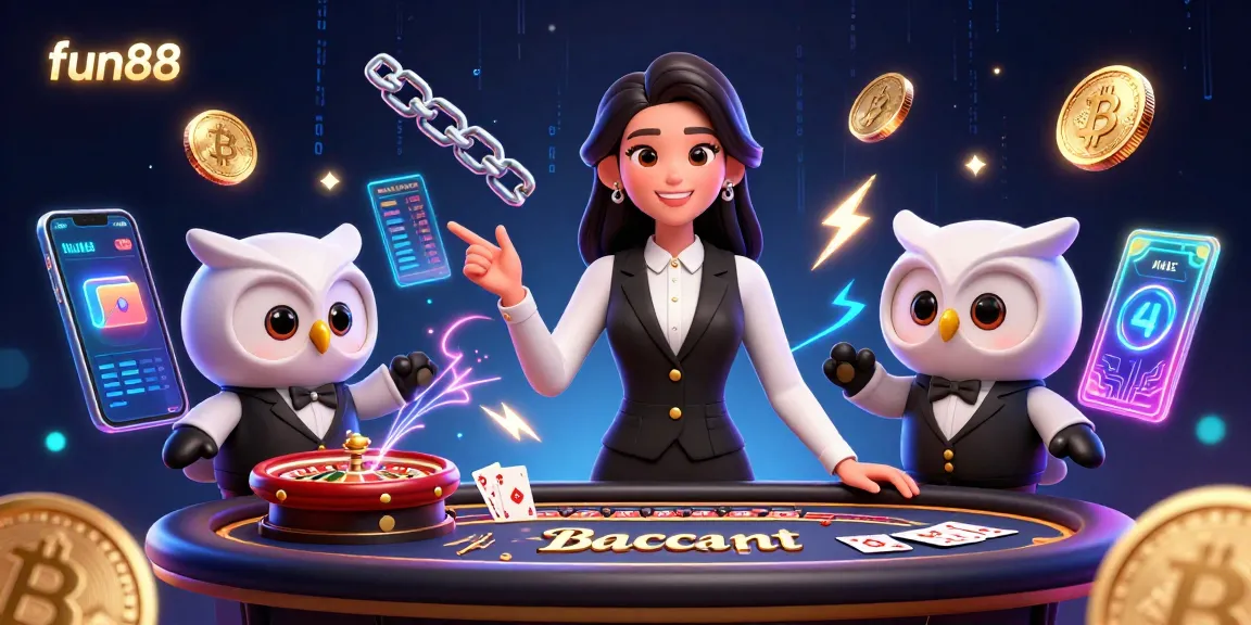 Create winning strategies at fun88 with a vibrant live casino scene featuring an Asian dealer and crypto elements.