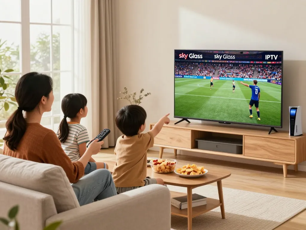 Enjoy Sky glass IPTV's family entertainment in a cozy living room.