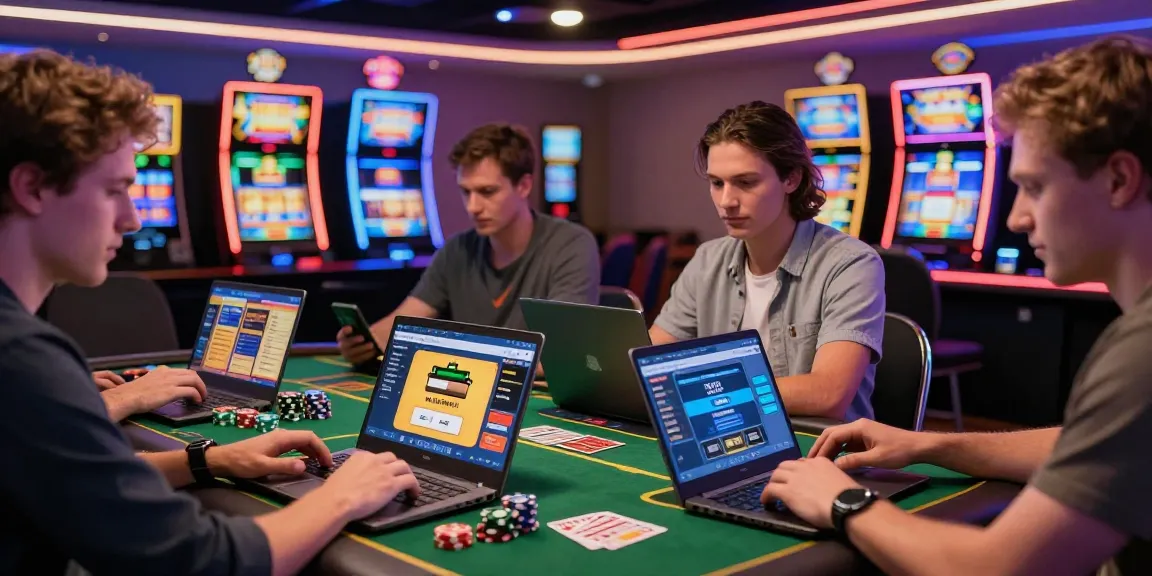 Engaging scene depicting online casinos accepting credit card with players enjoying games and various payment options in a vibrant atmosphere.