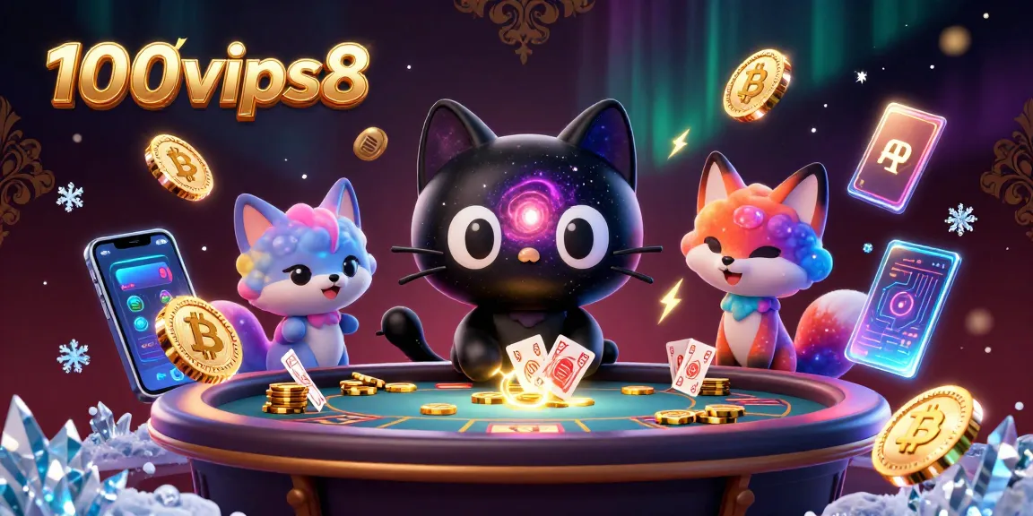 Experience the captivating excitement of 100vips8's cosmic casino with colorful characters and vibrant gaming elements.