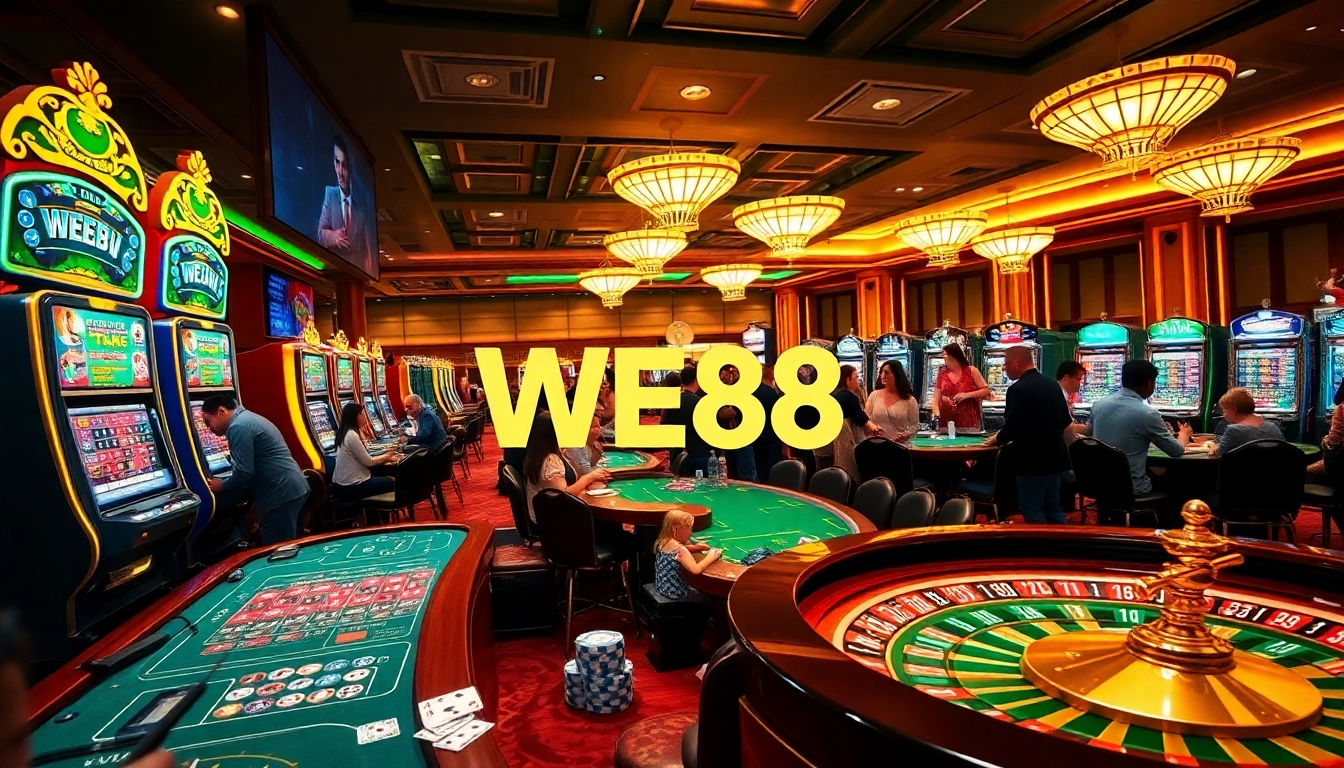 Players trying their luck at WE88 casino tables with vibrant games and thrilling atmosphere.