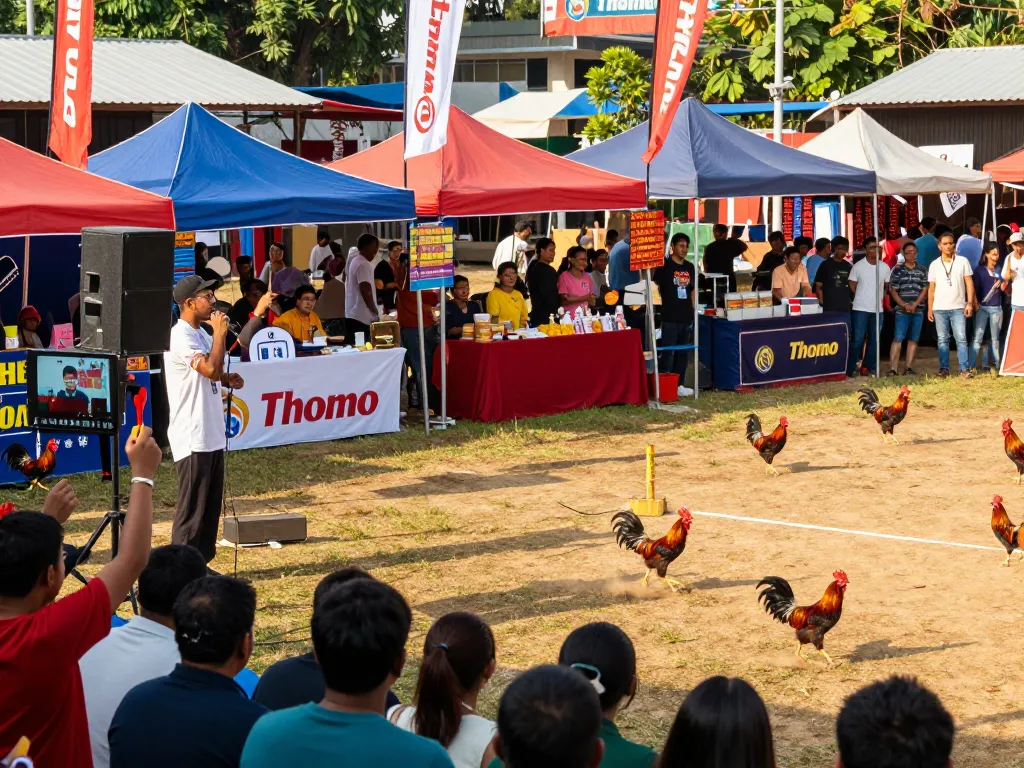 az888 trực tiếp đá gà thomo excitement at a live cockfight with crowd cheering