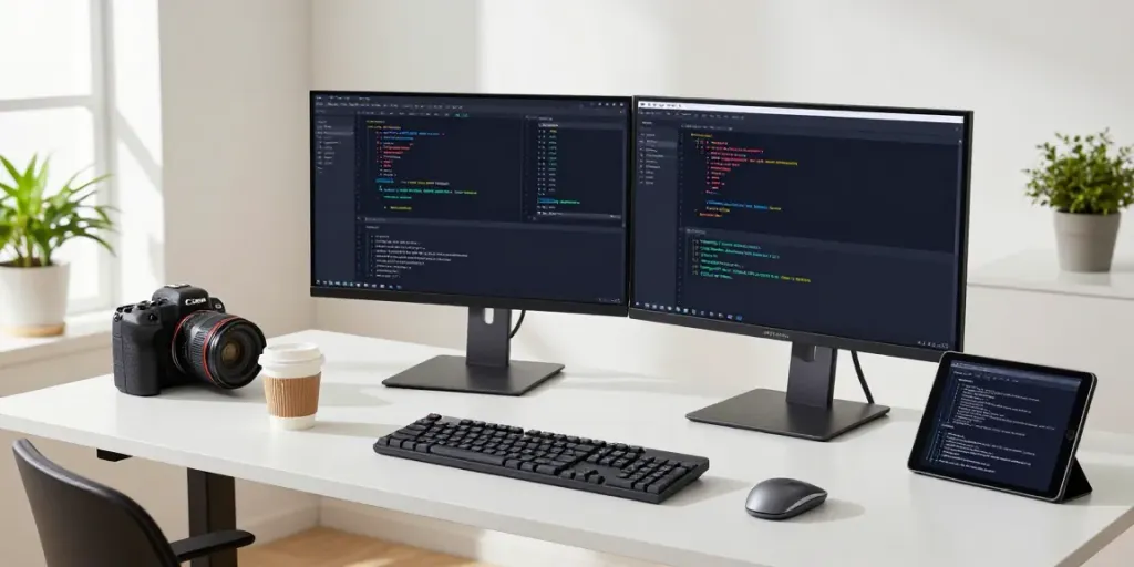 Developer using instant indexing tools in a modern tech workspace