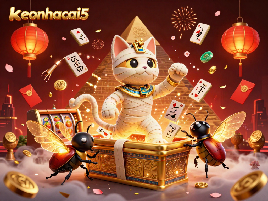 Engage with keonhacai5 through a vibrant casino scene featuring characters and gambling elements.