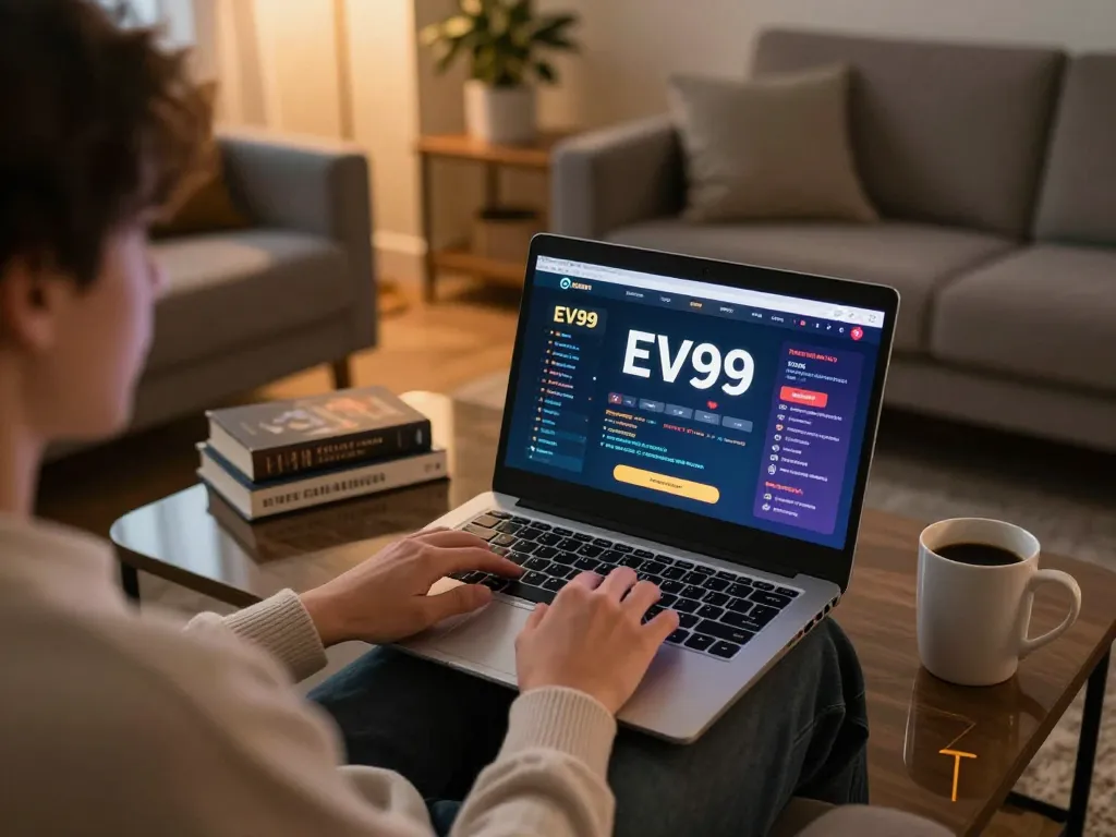 Engage in strategic EV99 bet online gaming from a modern living room, highlighting responsible gambling.
