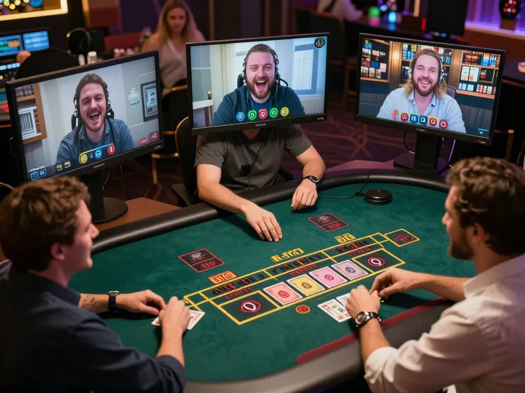 Players enjoying live dealer games at AE888, highlighting social interaction and winning moments in online gambling.