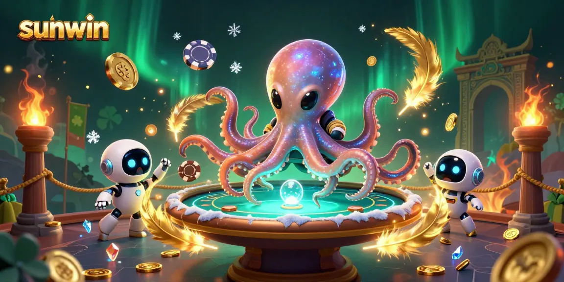 Experience thrilling gameplay at sunwin with a vibrant scene featuring an alien octopus playing poker.