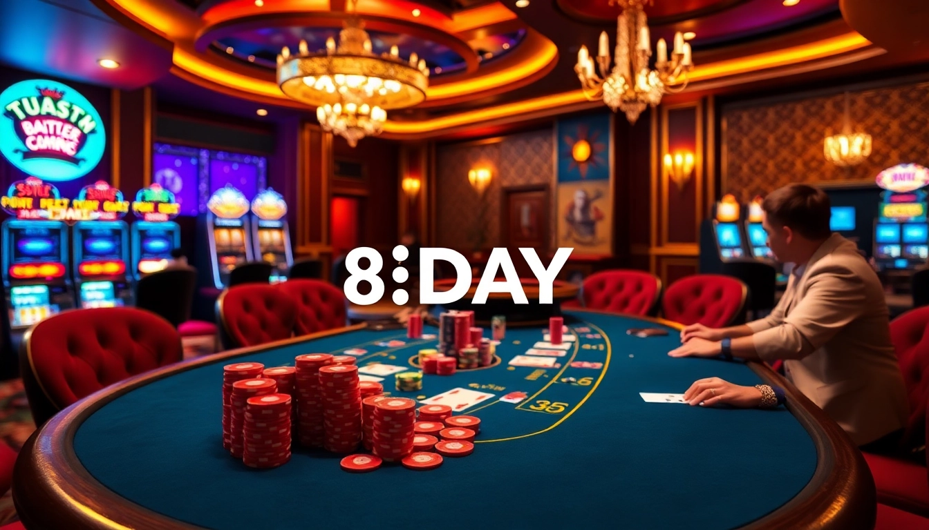 Players enjoying high-stakes poker at the 8DAY luxury casino table.