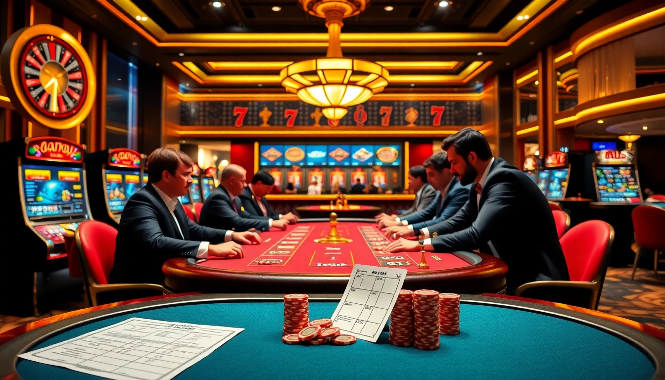 Experience the excitement of high-stakes poker at https://jun88.pizza/, surrounded by slot machines and roulette wheels.