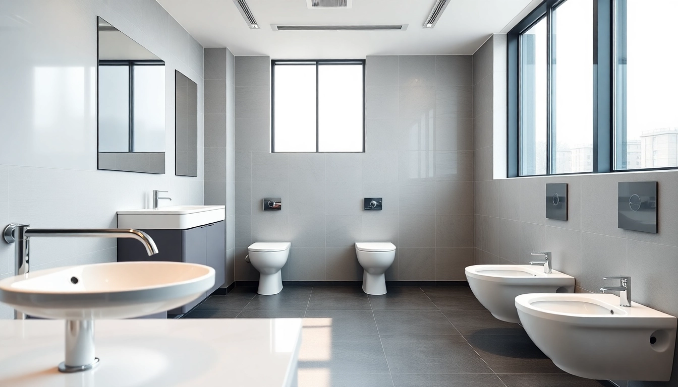 Elevate your space with a stunning commercial washroom refurbishment featuring modern fixtures.