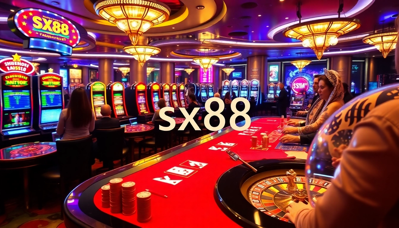 SX88 casino gaming excitement with vibrant slot machines and high-stakes poker tables.