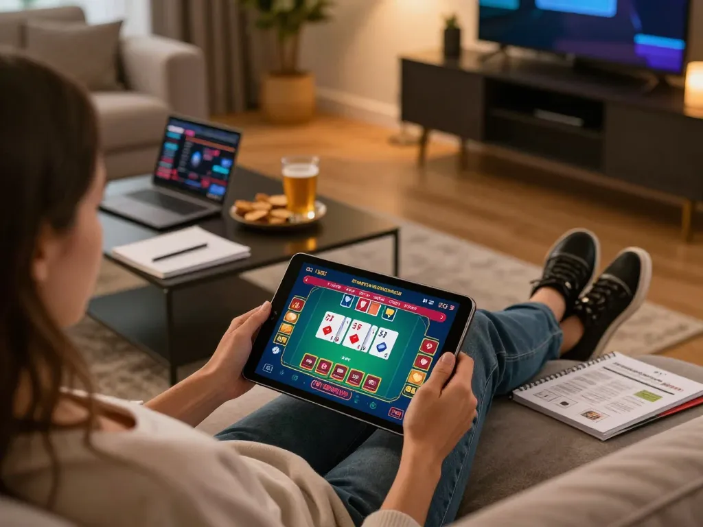 Engaging with the exciting 555win com online casino experience via tablet, showcasing live dealer gameplay.