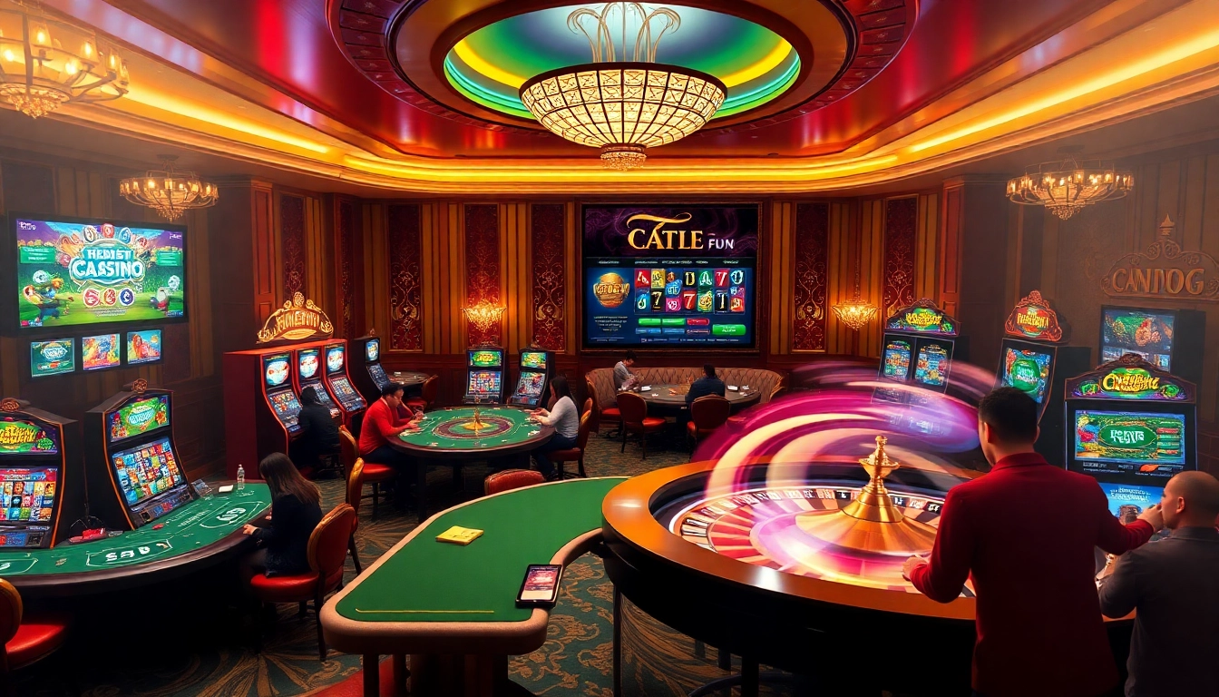 The excitement of online gambling at https://77ball.fun/ with poker tables, slot machines, and roulette.