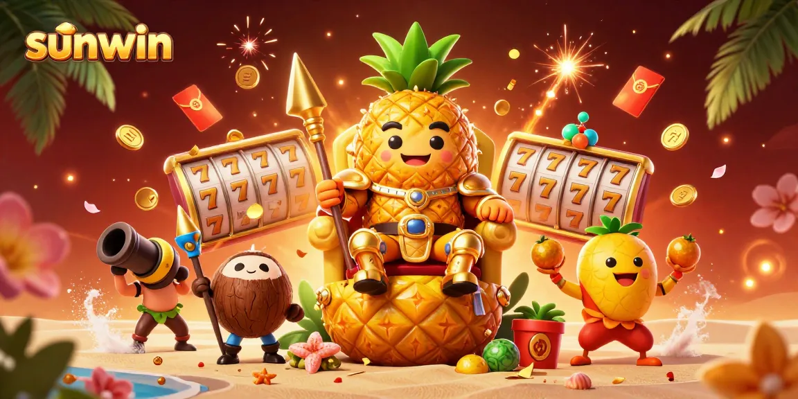 Experience the thrill of sunwin with vibrant casino elements and characters in a dynamic 3D scene.