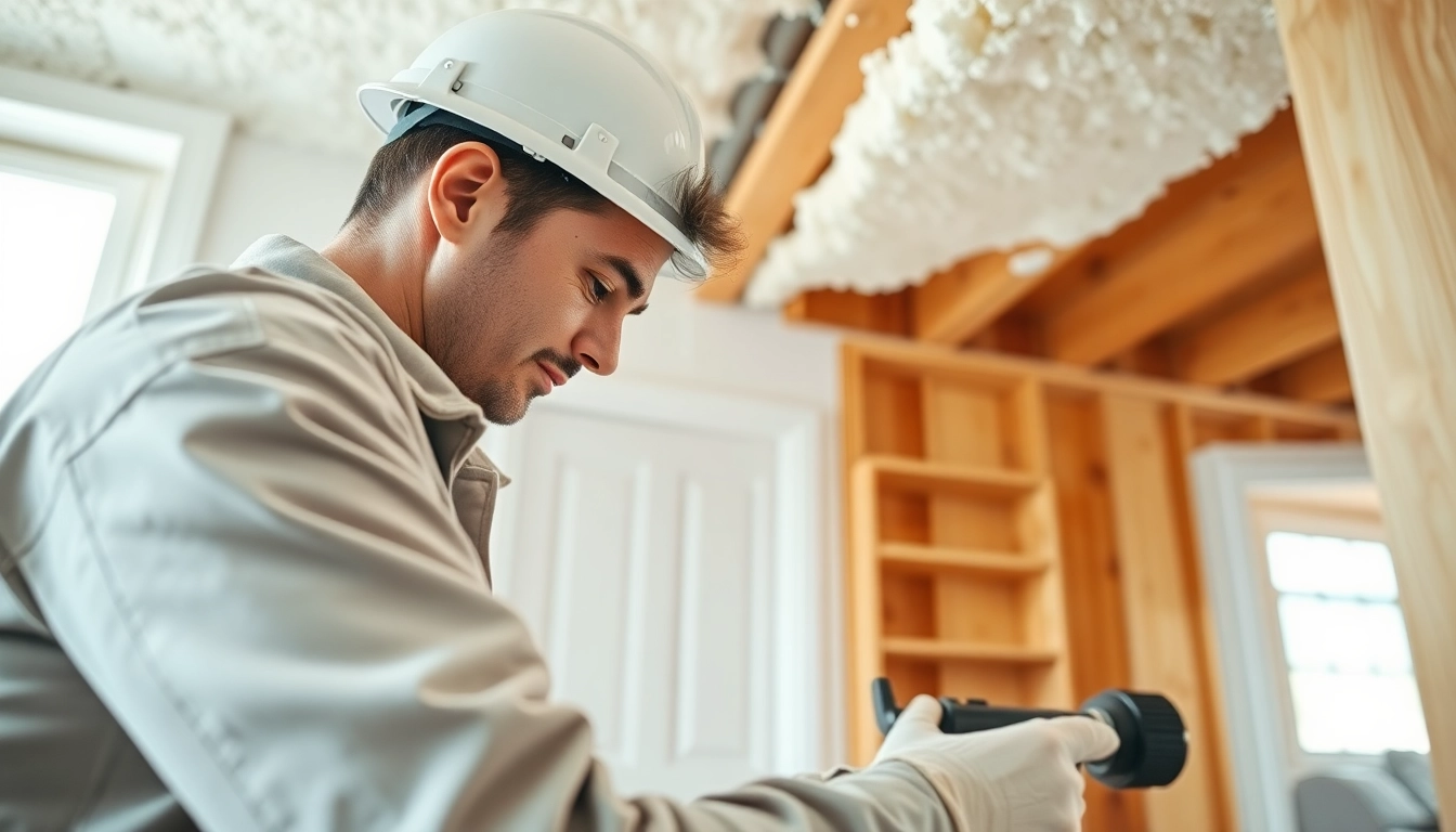 Efficient spray foam insulation removal process by a technician in a well-lit home.