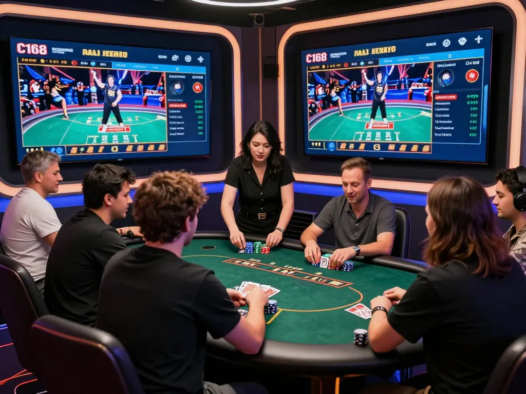 Exciting C168 casino gaming experience with players at live table games.